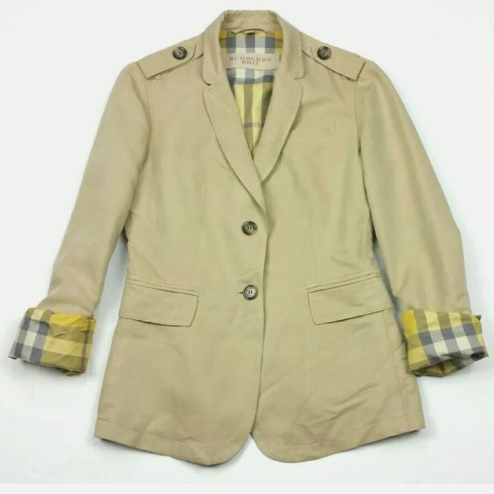 Burberry Brit Tan Ramie Blend Nova Blazer Jacket 6